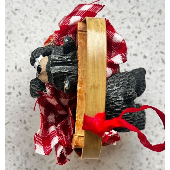 Black Bear In Basket Christmas Ornament With Red Ribbon By KSA Inc. NIB - Picture 10 of 10